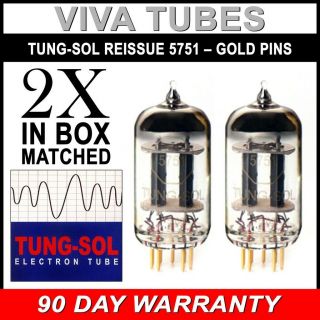Gain Matched Pair (2) Tung - Sol Reissue 5751 Gold Pin Vacuum Tubes