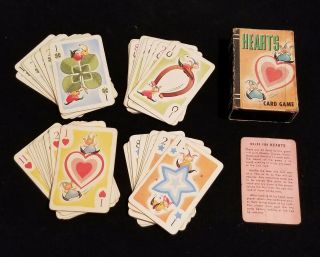 Complete Vintage Whitman Hearts Card Game Pixie Elves Instructions Box