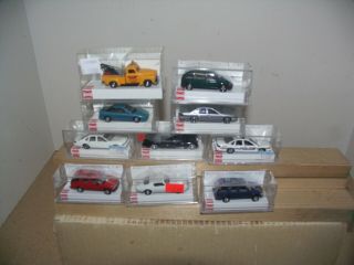 Busch Ho Scale Models Of 10 Different Vehicles,  All Are Plastic,  New/unused/ob 