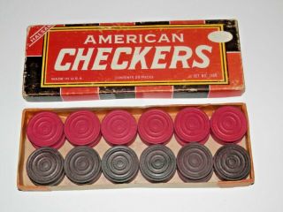 Halsam American Checkers Box Vintage Complete Set Of 24 Usa No 145h