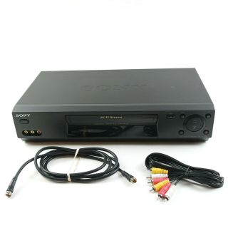 Sony Video Cassette Recorder Vcr Hi - Fi Vhs Player Slv - N77 Black With Tv Cables