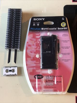 Sony M - 427 Pressman Micro Cassette Recorder Voice Recorder Nib W/ 20 Blank Tapes