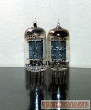 Matched Pair Tung - Sol 12ax7/ecc83 Long Plates Tubes Bent [] - Getter - Test Nos