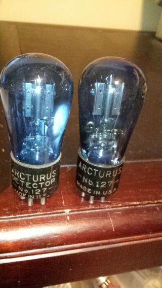 Test Nos Tightly Matched Pair Arcturus Engraved Base Blue Globe 127 27 227 Tv - 7