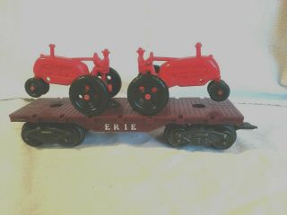 Marx 4528 Erie Flatcar With Red Marx Tractor Load