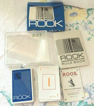 Vintage 1972 Parker Brothers Rook Card Game Complete Blue Deck & Rule Book & Box