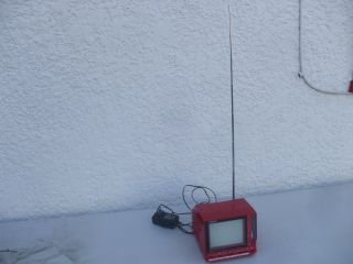 Vintage Rhapsody 4.  5 inch B/W TV w/ Antenna Black White Old School VHF UHF red 2