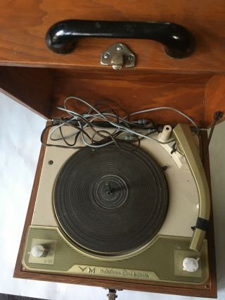 Vintage Voice Of Music Portable Record Player,  Handmade Wooden Case Sonotone 8t