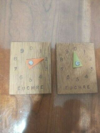 2 Euchre Card Game Advertising Wood Score Counters 4” X 3” Mit - E - Lite Mallet Co.