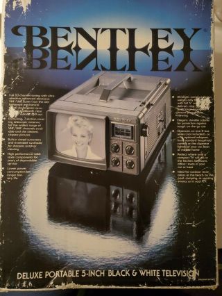 Vintage Bentley Deluxe Portable Black & White Television 5” In Plastic