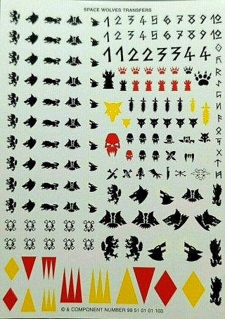 Warhammer 40k Space Wolves Old Style Transfer Sheet Decals Classic Oldhammer Gw