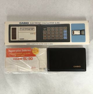 Vintage Casio Electronic Calculator Sl - 80 High Powered Solar Cell W/ Wallet