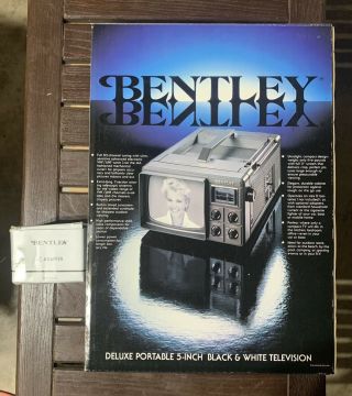 Vintage Bentley Deluxe Portable Black & White Television 5” In Plastic