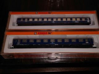 (2) Vintage Arnold N Scale Passenger Cars (3210),  (3265) Made In Germany Orig Box