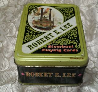 1980 Robert E.  Lee Riverboat Playing Cards Lidded Tin Box Only No Cards