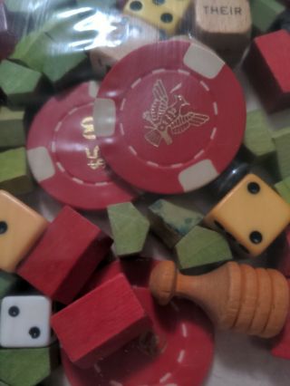 Monopoly Game Wood 60,  Green Houses 25 Red Hotels Poker Chips Boggle Dies crafts? 2
