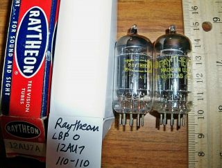 2 Strong Matched Raytheon Long Black Plate O Getter 12au7 / Ecc82 Tubes