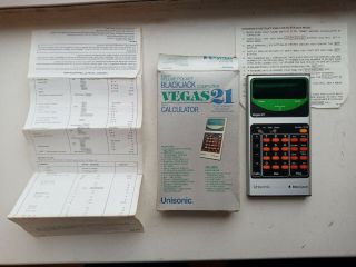 Unisonic Deluxe Pocket Black Jack Computer Vegas 21 Calculator & Box No Charger