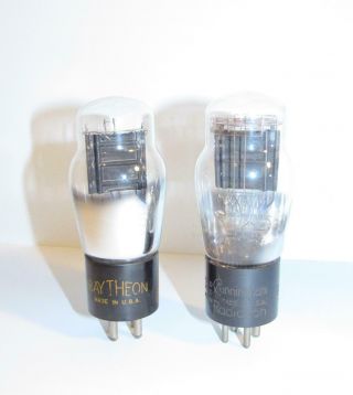 Matched Pair - Raytheon & Rca Type 45 St Amplifier Tubes.  Tv - 7 Test Strong.