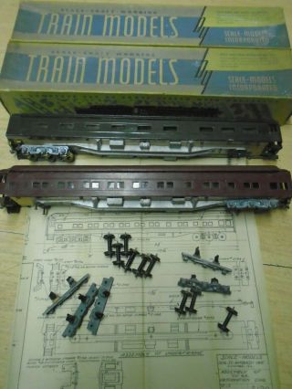 40s Scale - Craft Oo Gauge 2 Passenger Cars 13 " L Metal & Wood Obs Fix / Parts Deal