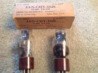 Pair Matched 100 Same 1944 Date Code Jan - Chy - 1626/vt - 137 Hytron Tubes