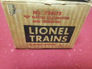 Lionel Postwar 736lts Berkshire Locomotive & Tender Set Empty Box