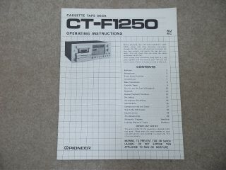 Pioneer Ct - F1250 Cassette Deck Operating Instructions And Schematic