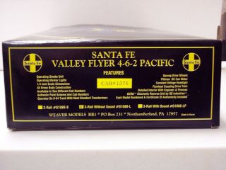 Weaver Quality Craft 3 - Rail O Gauge ATSF Santa Fe Valley Flyer 4 - 6 - 2 Pacific 2