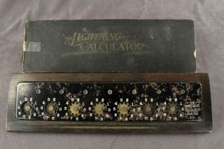 Vintage Wood & Metal Oblong Desktop Lightning Adding Machine Calculator