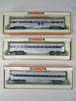 N Scale Arnold Rapido 3 Passenger Cars Amtrak