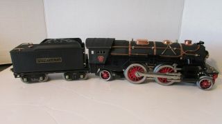 Mth Tinplate Standard Gauge Train Crackle Black No.  385e Locomotive & Tender