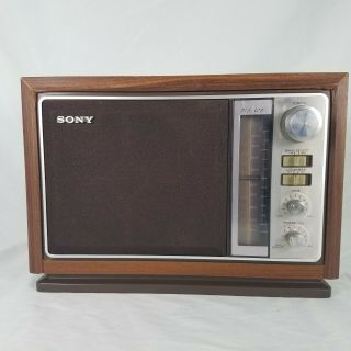 Vintage Sony Am Fm Radio Model Icf - 9740w Tabletop Wood Grain