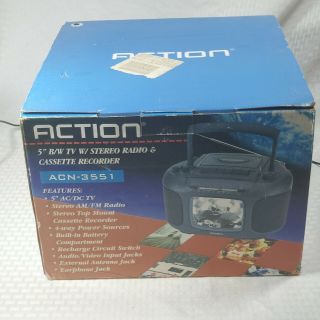 Action Acn - 3551 5 " B & W Tv,  Stereo & Cassette Recorder.