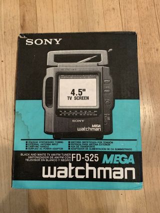 Vintage Sony Mega Watchman Fd - 525 Black & White Portable Tv Fm/am Radio Camping