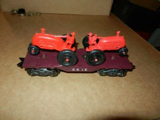 Marx Erie Flat Car W/red Tractors,  8 Wheel,