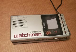 Vintage Sony Watchman Portable Am Fm Stereo Receiver Mini Tv Model Fd - 30a