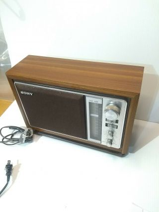 Vintage Sony Icf - 9740w Radio Am Fm Simulated Wood Cabinet Sounds Great K