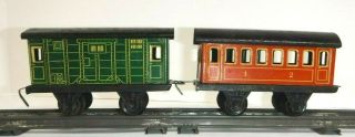 Early European 4.  5 " Lithographed Baggage & Coach Passenger Cars ?bing Kbn Jep