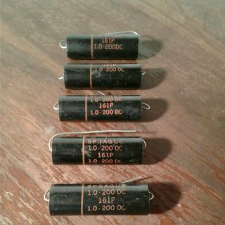 5 - Vintage Sprague 1.  0 Uf 200vdc Black Beauty Capacitors 161p Amp Caps Nos