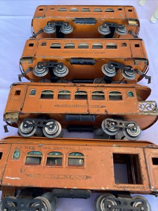 4 Lionel Prewar Standard Gauge Passenger Cars Nyc Orange