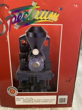 BACHMANN SPECTRUM 36 TON G SCALE TWO - TRUCK SHAY STEAM LOCOMOTIVE NO.  81196 3