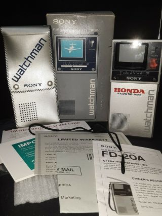 Sony Watchman Fd - 20a Portable Handheld Tv Honda Promo 80s Complete Box Bw