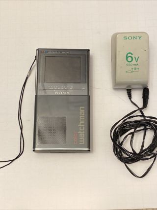 Vintage Sony Fdl - 310 Watchman Lcd Color Tv/stand With Sony 6v Ac Power Adapter