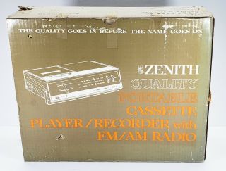 Vtg Zenith Portable Cassette Recorder With Fm/am Radio Model C - 623w Orig Box