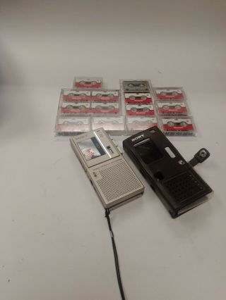Vintage Sony Microcassette Recorder M - 11ev Parts Only With 14 Cassettes