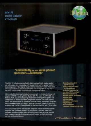 Rare Orig Factory Mcintosh Mx119 Home Theater Preamp Dealer Sheet Page