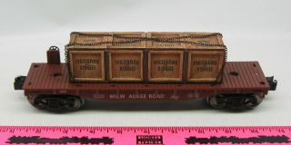 Menards O Gauge Milwaukee Road Flatcar With Wood Crate Load