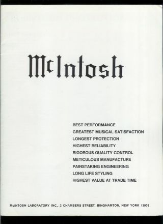 Mcintosh Mr 78/77/74 C 26/28 Mc 250 Ma 6100 Rare Orig Factory Dealer Brochure