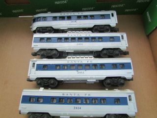 Lionel 2112,  2412,  2414,  2416 Santa Fe Blue Stripe Passenger Cars - O - 27/ Gauge