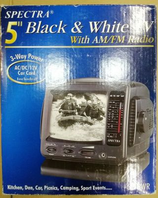 Nib Vintage Spectra 5” Portable Black & White Tv With Am/fm Radio 3 Way Power